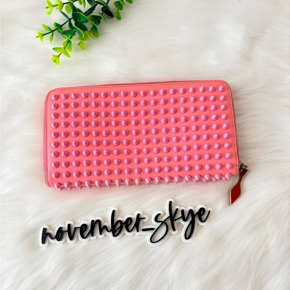 Christian Louboutin Panettone Bubble‎ Gum Pink Studded Zippy Wallet